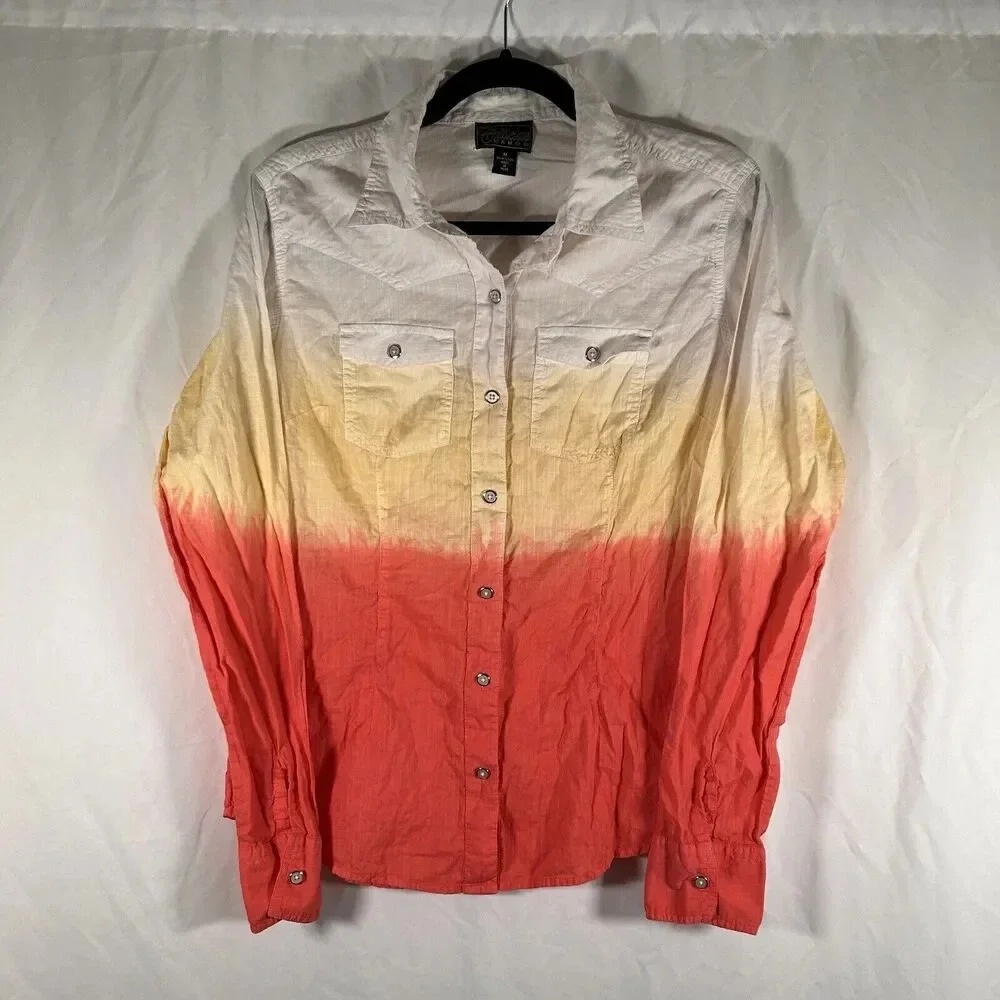 Cattlelac Ranch Blouse Women Medium Multicolor Button Up Long Sleeve